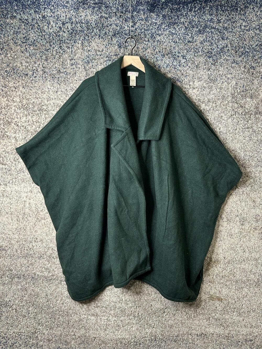 Free People Cape Womens Small Green Fleece Collared Open Front Poncho Long